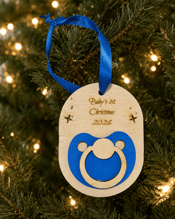 Personalized Baby's First Christmas Ornament 2026 | Wooden Pacifier Christmas Ornament | Baby Boy or Baby Girl Keepsake