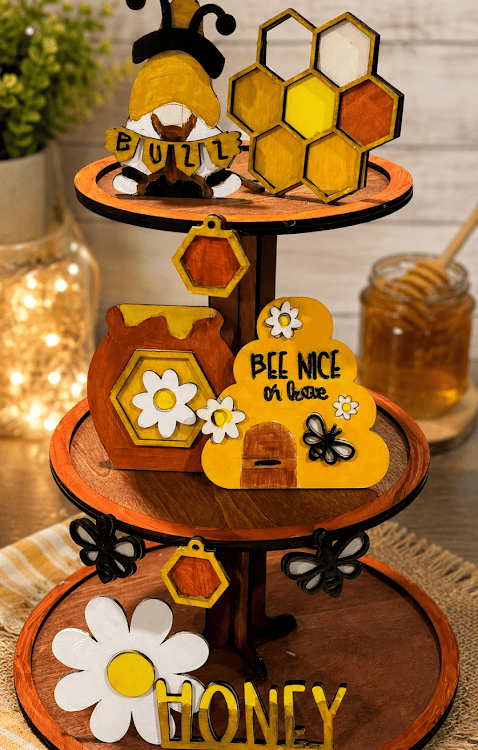 Handmade Honeybee Three-Tier Tray Décor Set