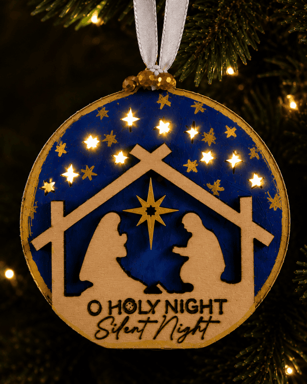 Handmade Nativity Christmas Ornament – "O Holy Night" Layered Wood Ornament
