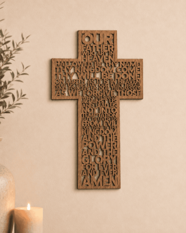 Lord’s Prayer Wooden Cross – Natural or Stained Finish
