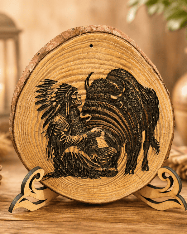 Engraved Buffalo Wood Slice Art – Choice of Two Designs