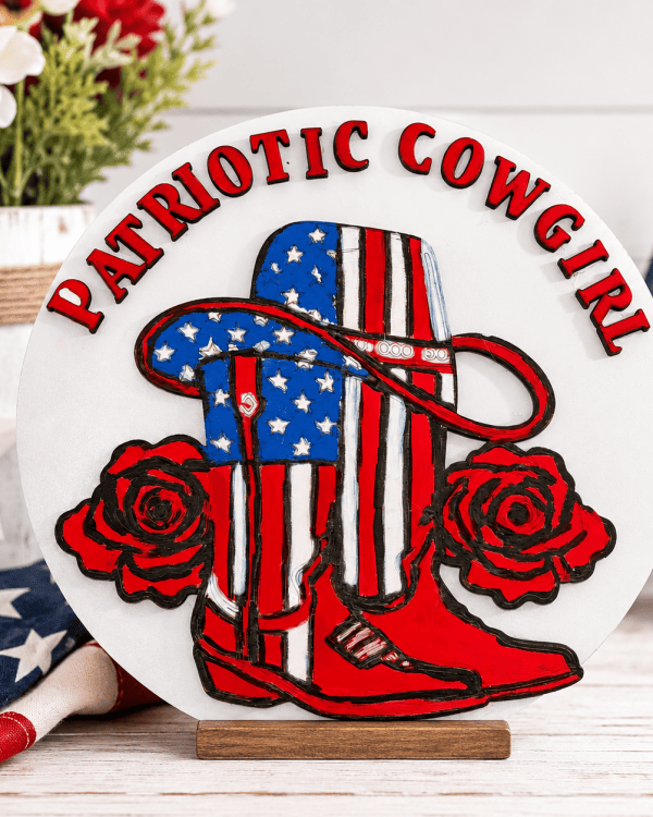 13 Inch Patriotic Cowgirl Door Hanger
