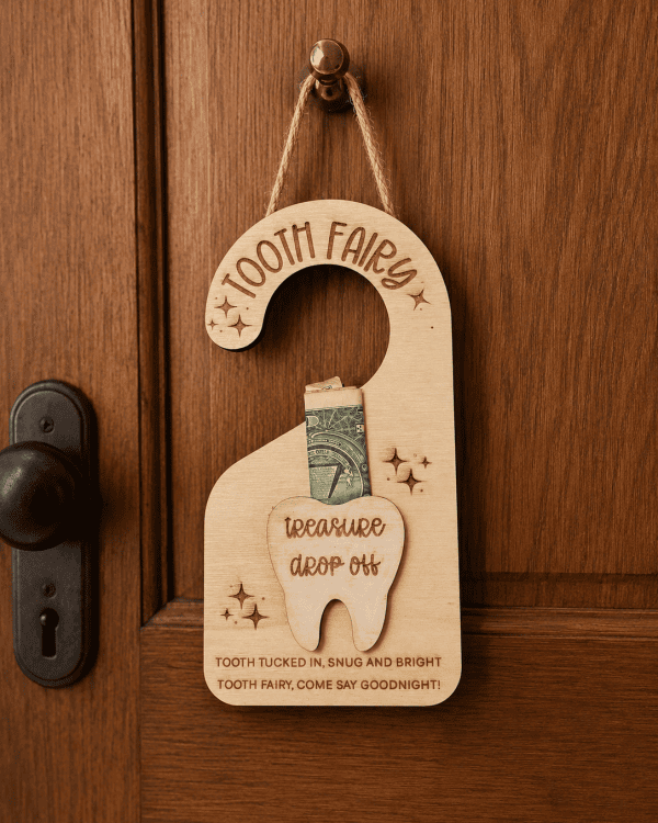 Wooden Tooth Fairy Door Hanger | Tooth Fairy Money Holder | Tooth Keepsake Door Sign | Personalized Tooth Fairy Gift