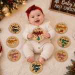 Baby's First Holiday Milestone Disc Set | Wooden Baby Milestone Markers | Approx. 4 Inch Milestone Photo Props