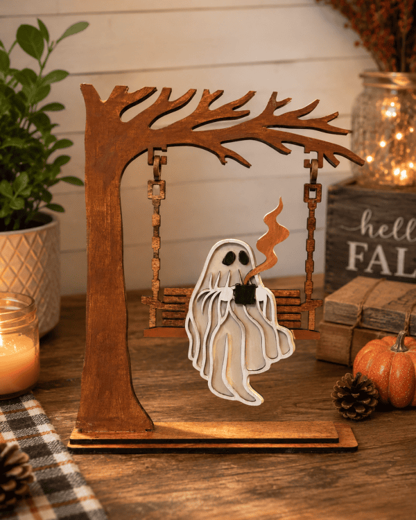 Ghost on Swing Halloween Shelf Sitter