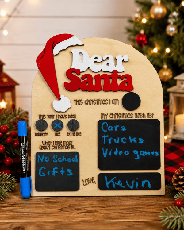 Dear Santa Reusable Christmas Chalkboard Board – Includes Chalk Marker | 8" x 10"