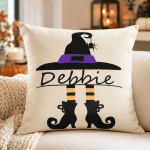 Personalized Witch Halloween Pillow – Custom Name Fall Décor