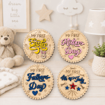 Baby's First Holiday Milestone Disc Set | Wooden Baby Milestone Markers | Approx. 4 Inch Milestone Photo Props