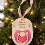 Personalized Baby's First Christmas Ornament 2026 | Wooden Pacifier Christmas Ornament | Baby Boy or Baby Girl Keepsake