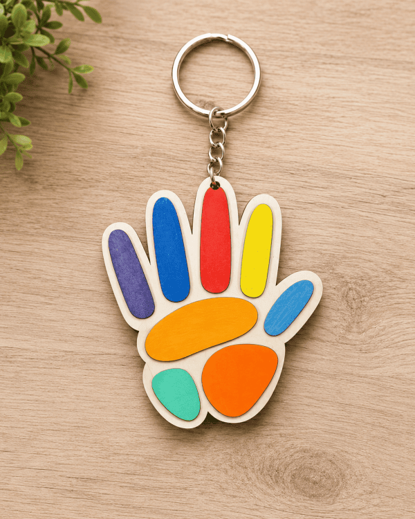 Autism Awareness Wooden Handprint Keychain | Handmade Colorful Puzzle-Inspired Keyring | Gift for Autism Families, Teachers & Advocates