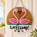 Handmade Pink Flamingo Welcome Door Hanger