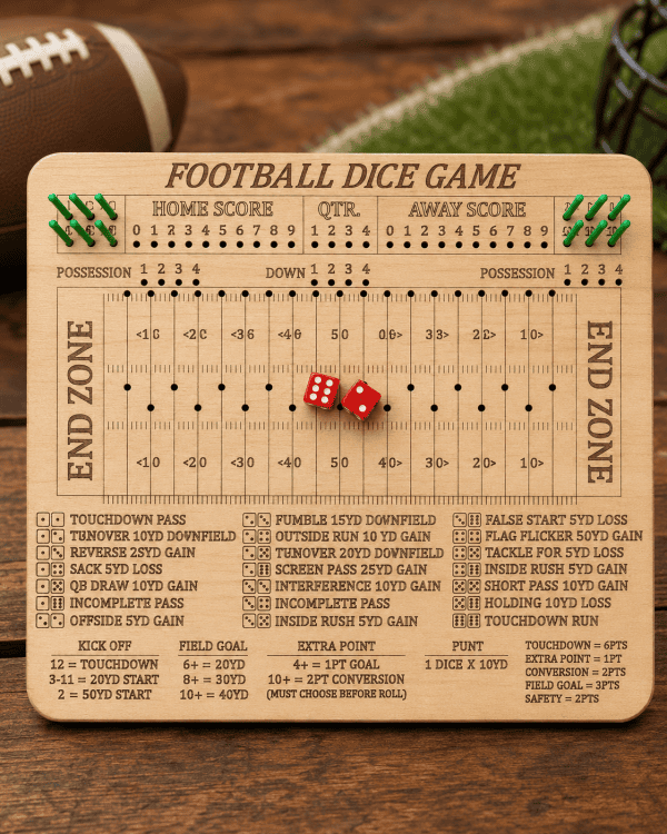 Handmade Wooden Football Dice Game