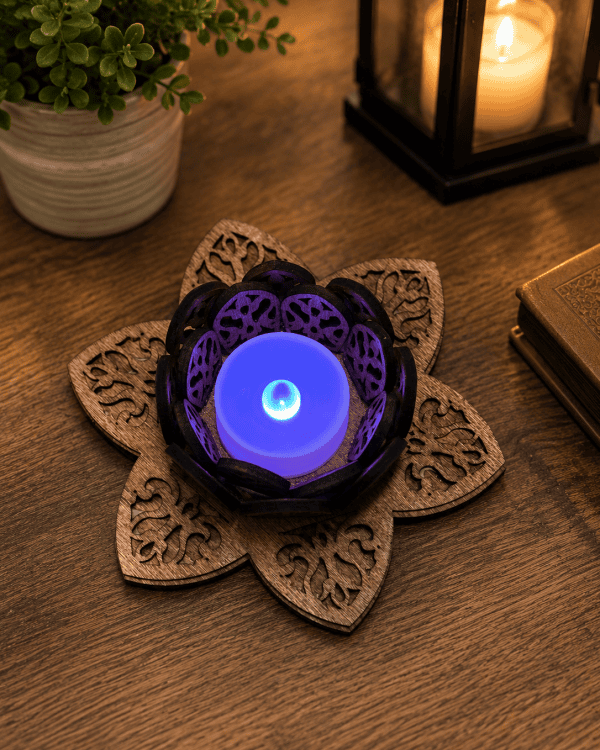 Handcrafted Lotus Wooden Tealight Candle Holder