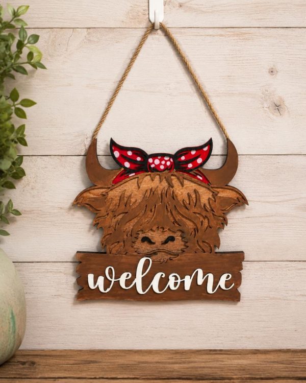 Highland Cow Welcome Door Decor