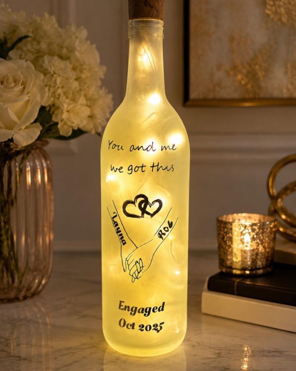 Personalized Engagement Decorative Wine Bottle with Fairy Lights