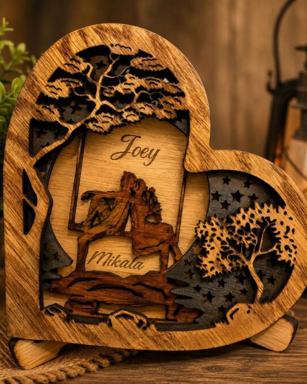 Couples  Personalized Heart Swing with engraved names and stand