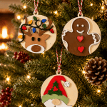 Christmas Layered Wood Ornament Set | Set of 3 or 6 Handmade Holiday Ornaments
