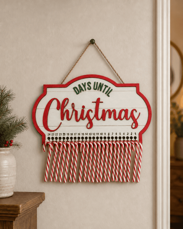 Days Until Christmas Candy Cane Countdown Sign – Wooden Christmas Countdown Advent Decor