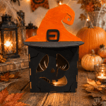 Handmade Glowing Halloween Witch Hat Lantern | Pumpkin & Ghost Face Decor