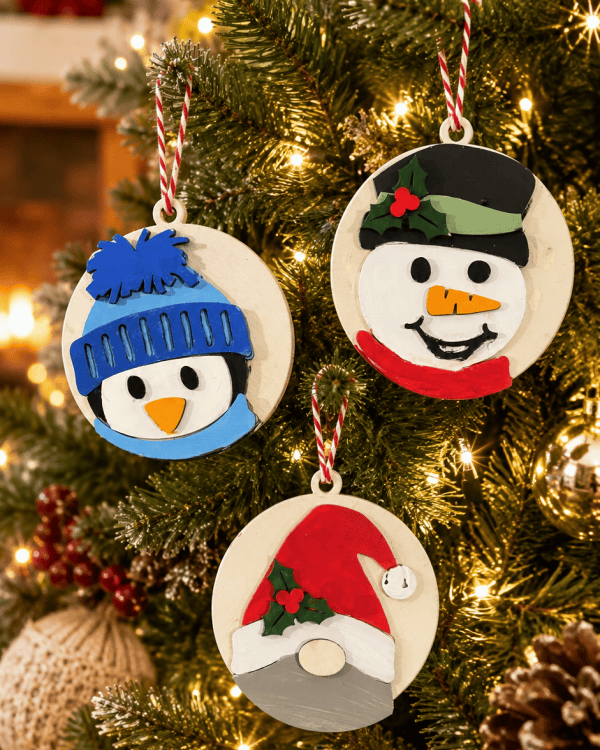 Christmas Layered Wood Ornament Set | Set of 3 or 6 Handmade Holiday Ornaments