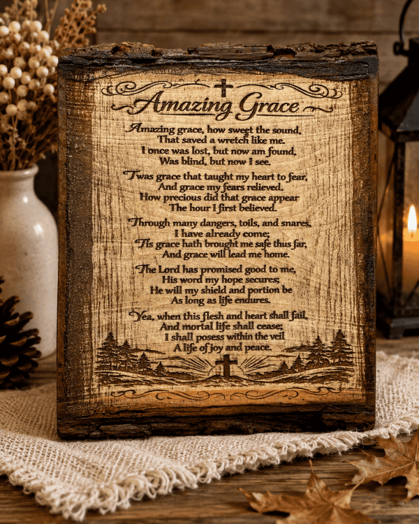 Amazing Grace Engraved Rustic Wood Plaque – Christian Faith Home Décor