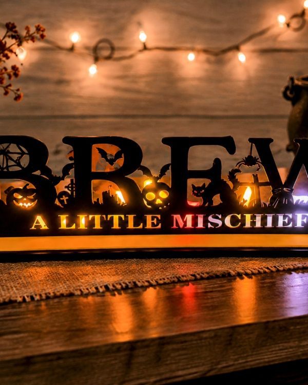 Halloween BREW Sign – A Little Mischief Candle-Lit Tabletop Decor