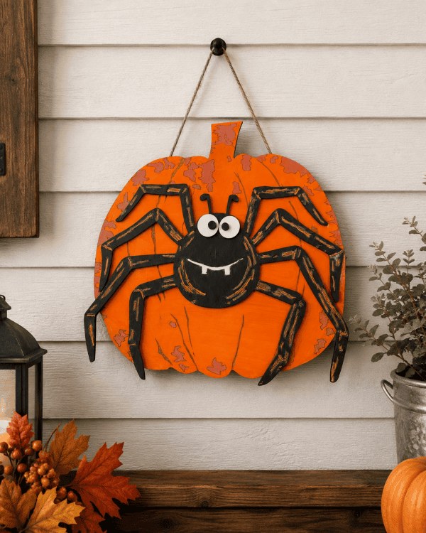 Pumpkin Spider Halloween Door Hanger