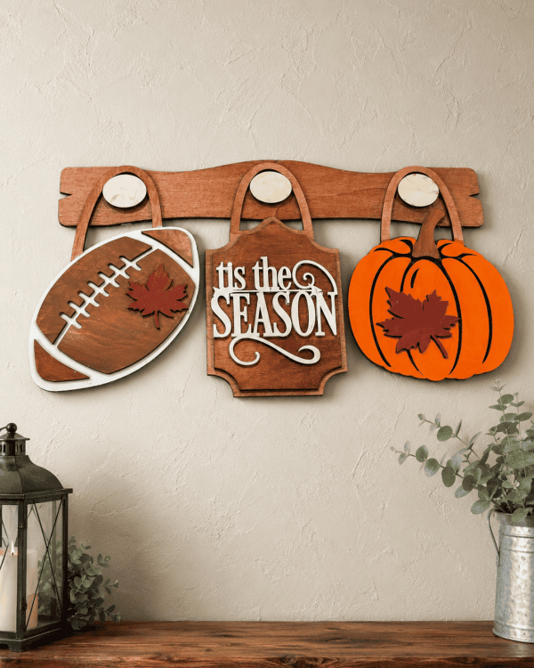 Fall Football & Pumpkin Hanging Sign Set – 3 Piece Autumn Décor