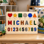 Personalized Wooden Name Puzzle – Shapes, Numbers & Name Learning Board