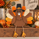 Turkey Shelf Sitter with Dangling Legs | Hand Painted Thanksgiving Decor
