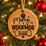 Personalized Dog Christmas Ornament – Engraved Merry Woofmas Wood Slice