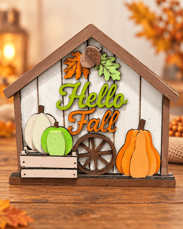 Hello Fall Wooden Farmhouse House Sign
