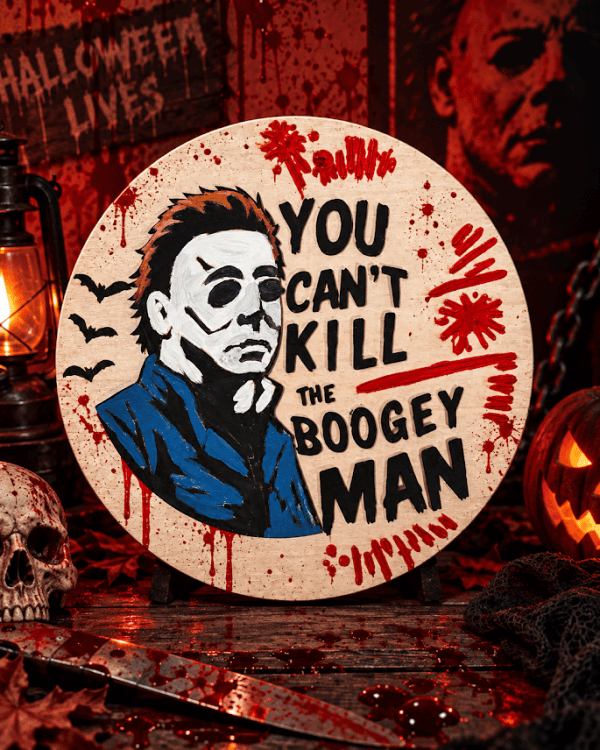 14 Inch Horror Halloween Door Hanger | Boogeyman Wooden Door Decor