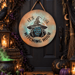 16 Inch Witching Hour Door Hanger | Hand Painted Halloween Door Decor
