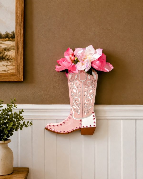 Handmade Pink Cowboy Boot Flower Wall Décor