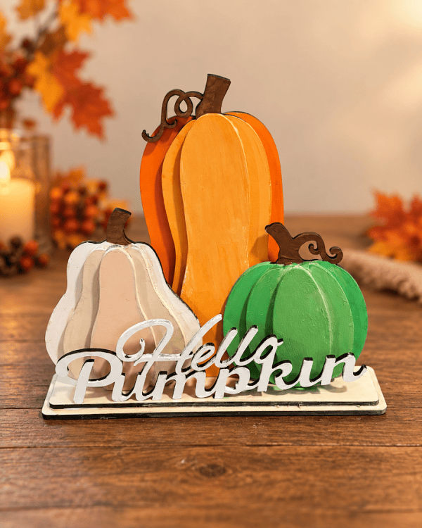 Hello Pumpkin Wooden Shelf Sitter