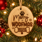 Personalized Dog Christmas Ornament – Engraved Merry Woofmas Wood Slice