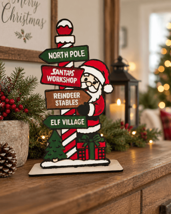 Hand Painted North Pole Christmas Shelf Sitter