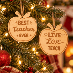 Wooden Teacher Apple Christmas Ornament