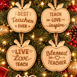 Wooden Teacher Apple Christmas Ornament
