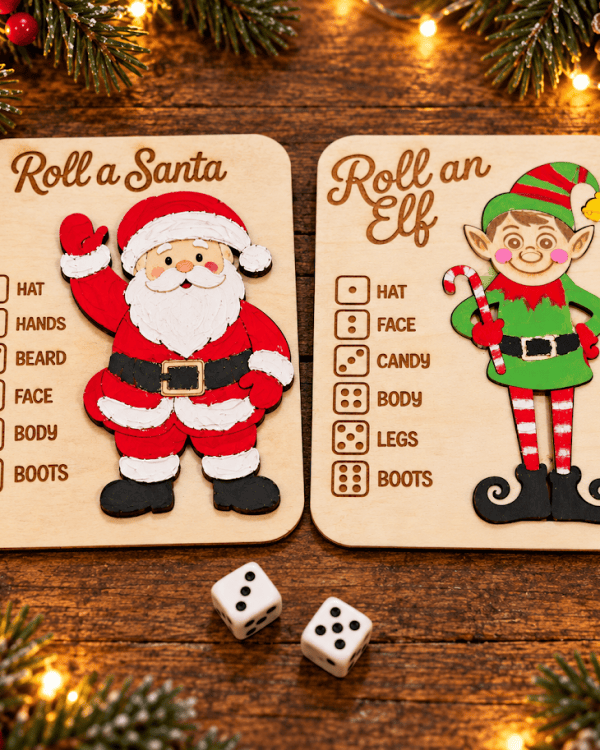 Roll a Santa or Roll an Elf – Wooden Christmas Game